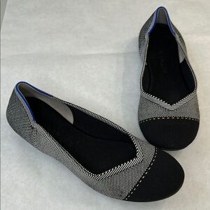 Rothy's Black and White Herringbone Knit Flats